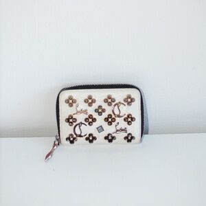LOUBOUTIN PANETTONE ZIPPER COIN CASE BLACK STUDS LEATHER